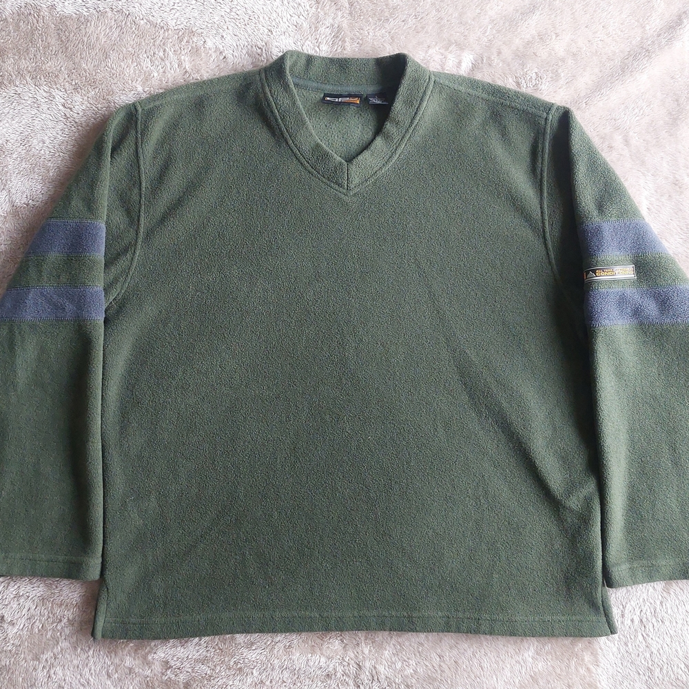 OPS All Terra Activewear Men's Green Fleece Baggy V Neck Sweater | L